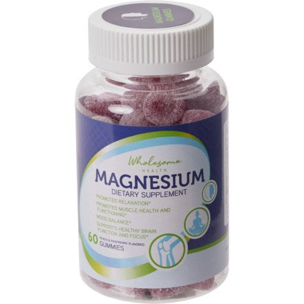 Wholesome Health Magnesium Dietary Gummies strawberry and peach flavor 60Ct